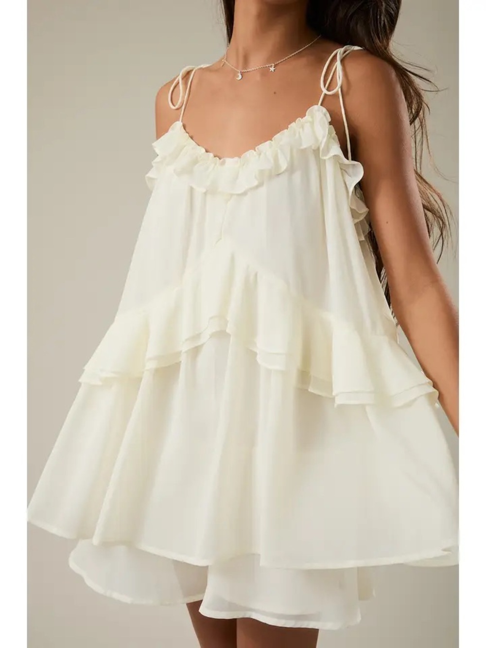 Le Lis Ivory Ruffled Tie-Shoulder Romper